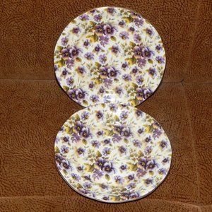 Vintage Formalities by Baum Bros Chintz Violet Purple Pansy Dessert Salad Plates